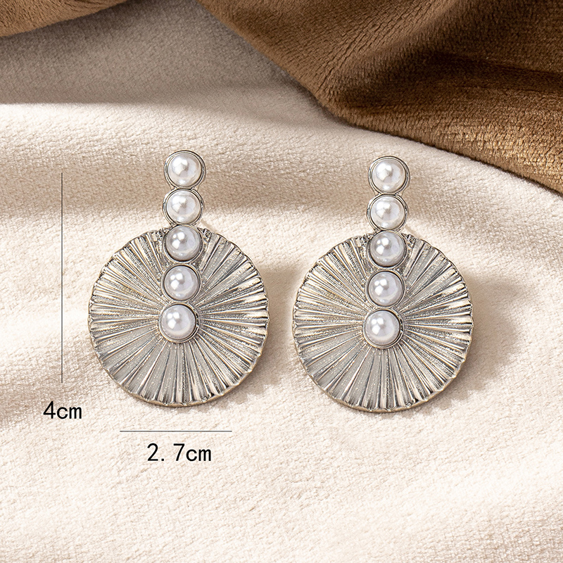1 Paire Dame Rond Placage Incruster Alliage Perles Artificielles Plaqué Or 14k Boucles D'oreilles display picture 5