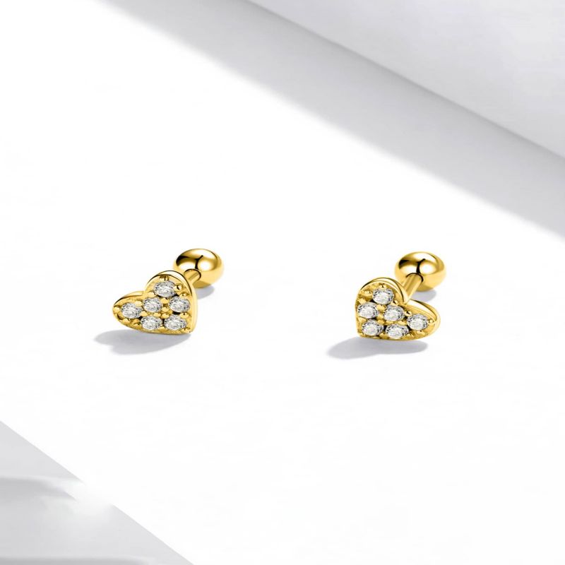 1 Pair Glam Romantic Heart Shape Inlay Sterling Silver Zircon Ear Studs display picture 3