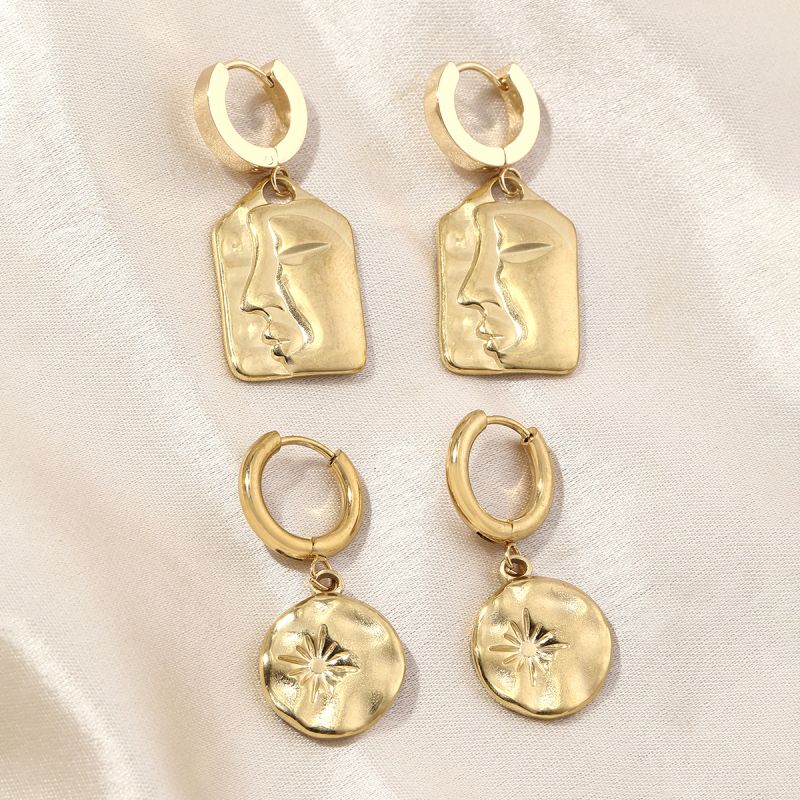 1 Pair Commute Human Face Sun Plating Stainless Steel 18K Gold Plated Drop Earrings display picture 6
