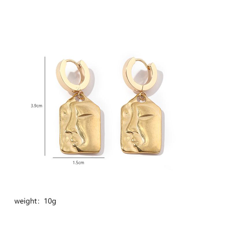1 Pair Commute Human Face Sun Plating Stainless Steel 18K Gold Plated Drop Earrings display picture 2