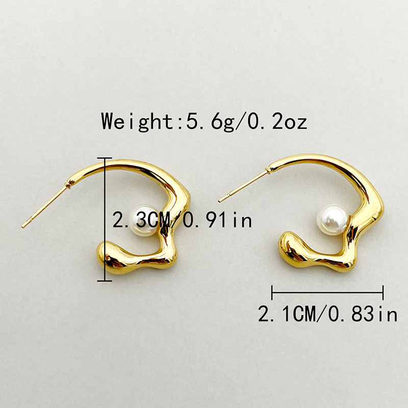 1 Pair Vacation Simple Style C Shape Plating Inlay 304 Stainless Steel Pearl 14K Gold Plated Ear Studs display picture 8