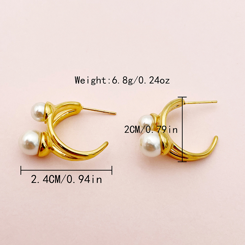 1 Pair Vacation Simple Style C Shape Plating Inlay 304 Stainless Steel Pearl 14K Gold Plated Ear Studs display picture 7
