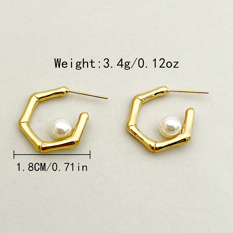 1 Pair Vacation Simple Style C Shape Plating Inlay 304 Stainless Steel Pearl 14K Gold Plated Ear Studs display picture 9