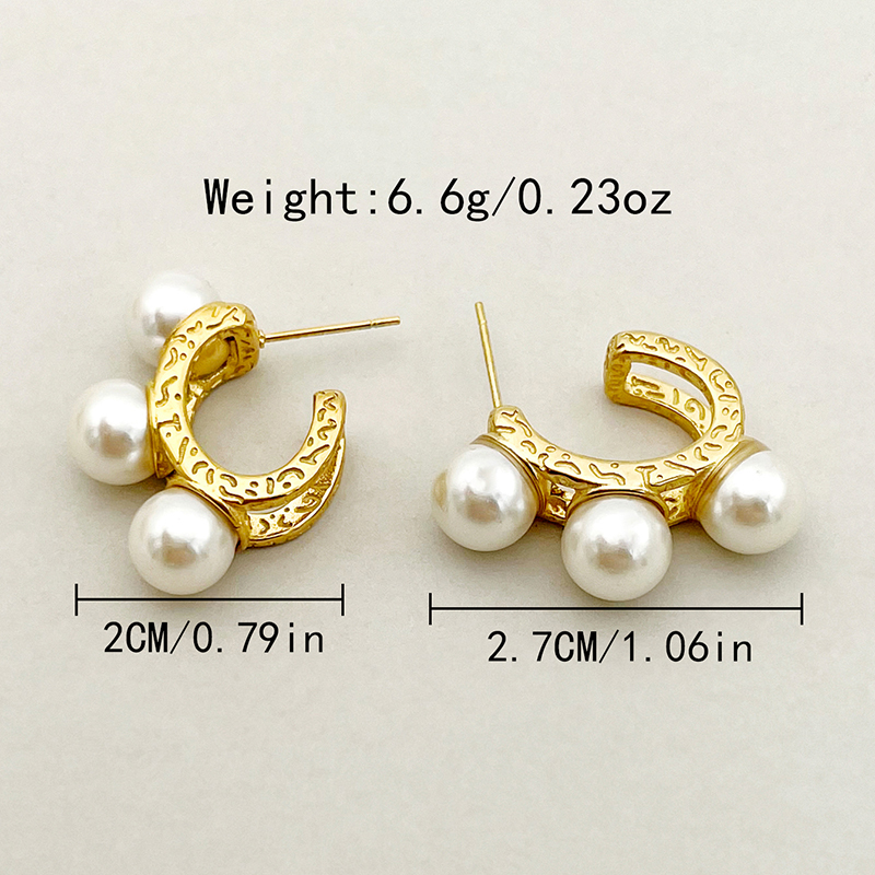 1 Pair Vacation Simple Style C Shape Plating Inlay 304 Stainless Steel Pearl 14K Gold Plated Ear Studs display picture 10