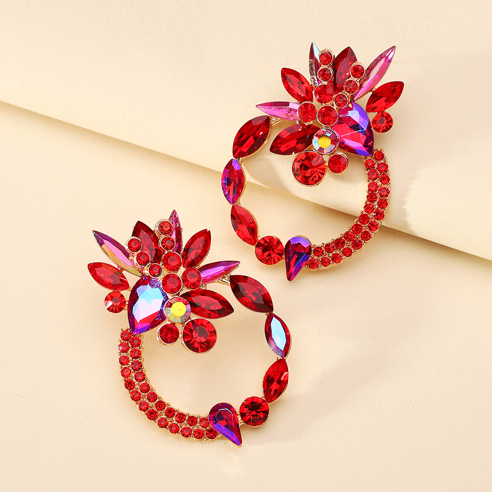 1 Pair Retro Luxurious Ethnic Style Round Flower Layered Hollow Out Inlay Zinc Alloy Glass Ear Studs display picture 9