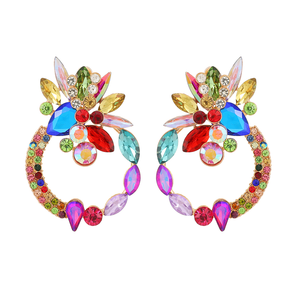 1 Pair Retro Luxurious Ethnic Style Round Flower Layered Hollow Out Inlay Zinc Alloy Glass Ear Studs display picture 2