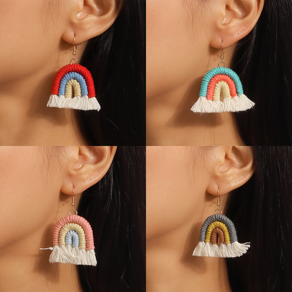 1 Pair Simple Style Rainbow Knit Zinc Alloy Drop Earrings display picture 6