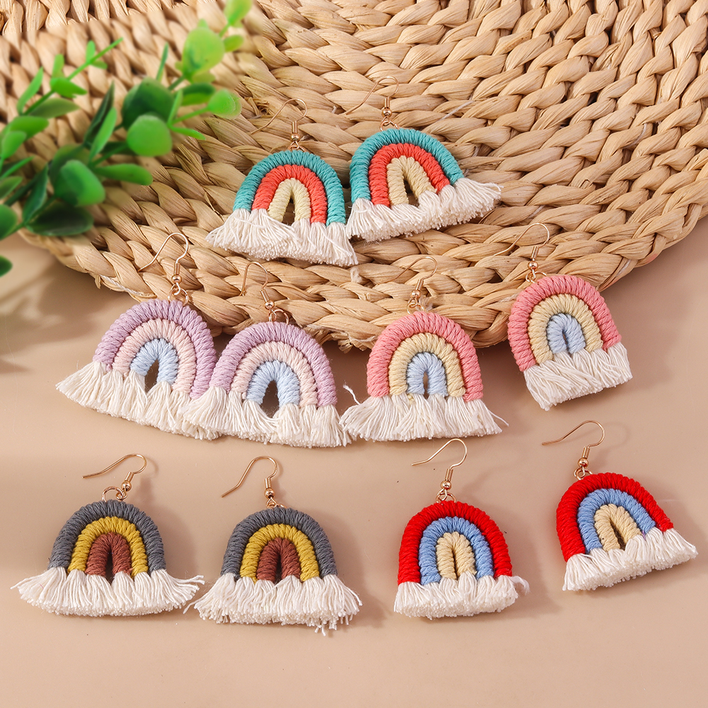 1 Pair Simple Style Rainbow Knit Zinc Alloy Drop Earrings display picture 12