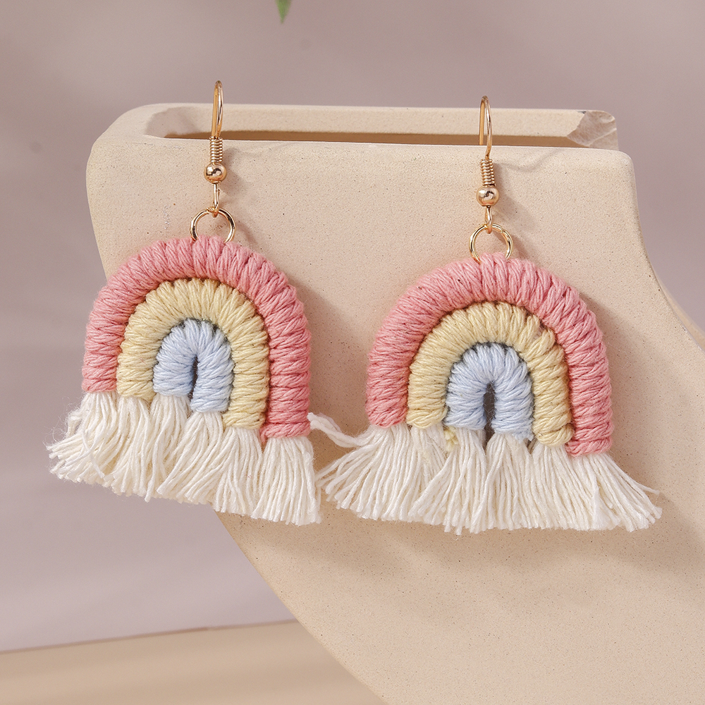 1 Pair Simple Style Rainbow Knit Zinc Alloy Drop Earrings display picture 7