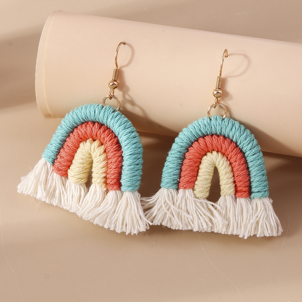1 Pair Simple Style Rainbow Knit Zinc Alloy Drop Earrings display picture 9