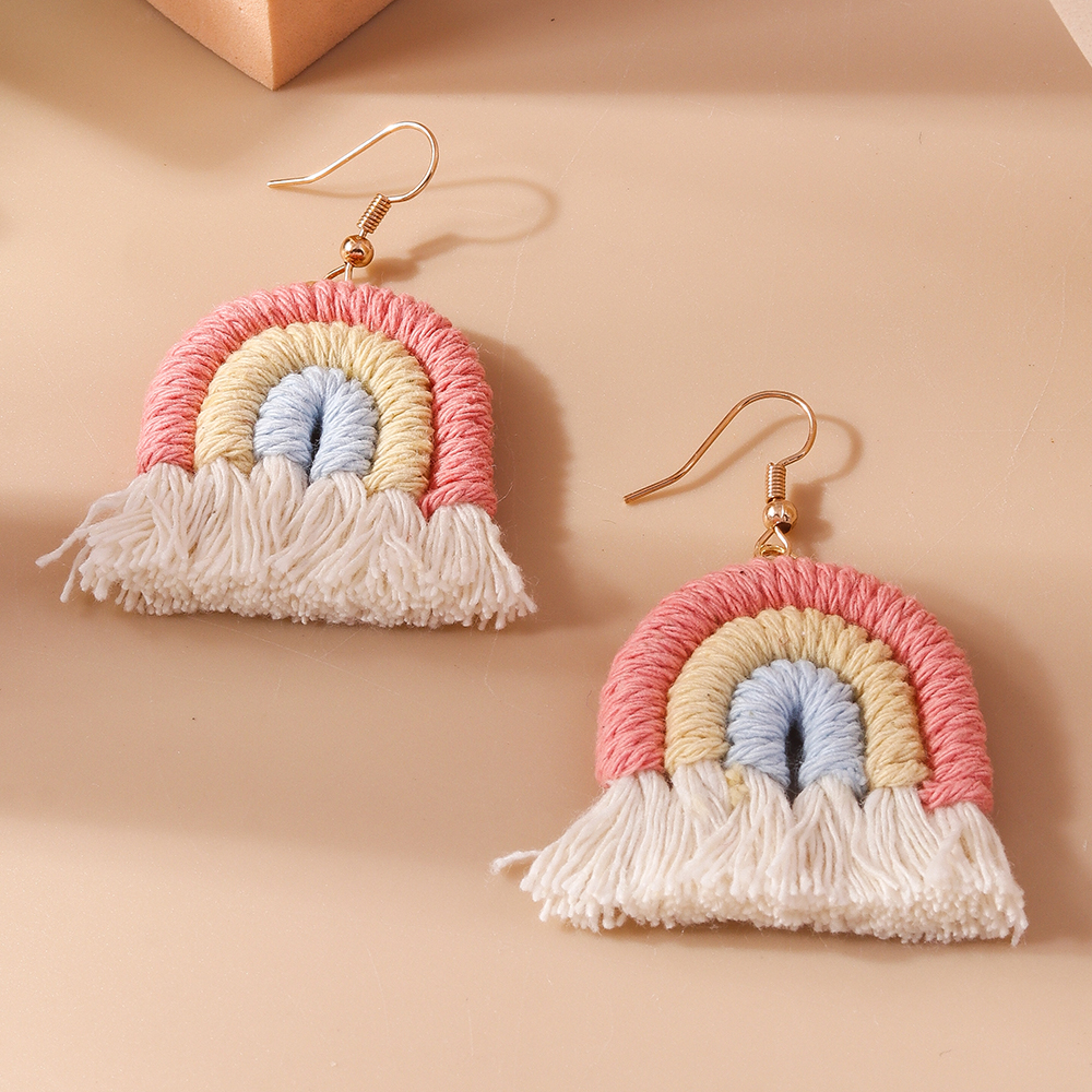1 Pair Simple Style Rainbow Knit Zinc Alloy Drop Earrings display picture 2