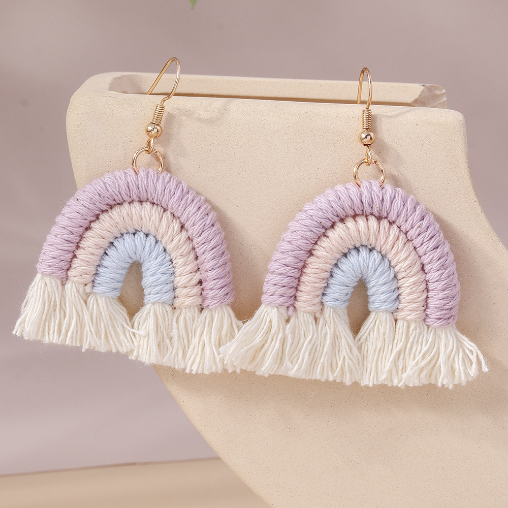 1 Pair Simple Style Rainbow Knit Zinc Alloy Drop Earrings display picture 3