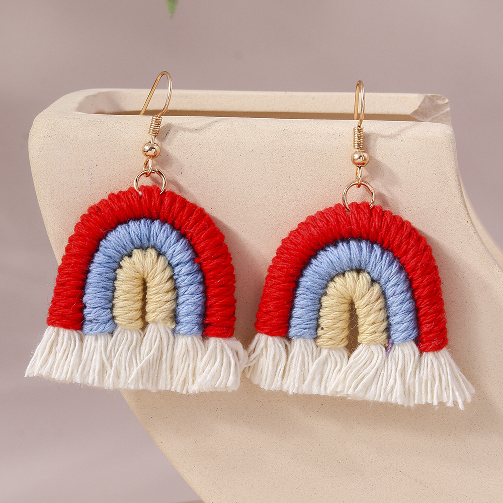 1 Pair Simple Style Rainbow Knit Zinc Alloy Drop Earrings display picture 4