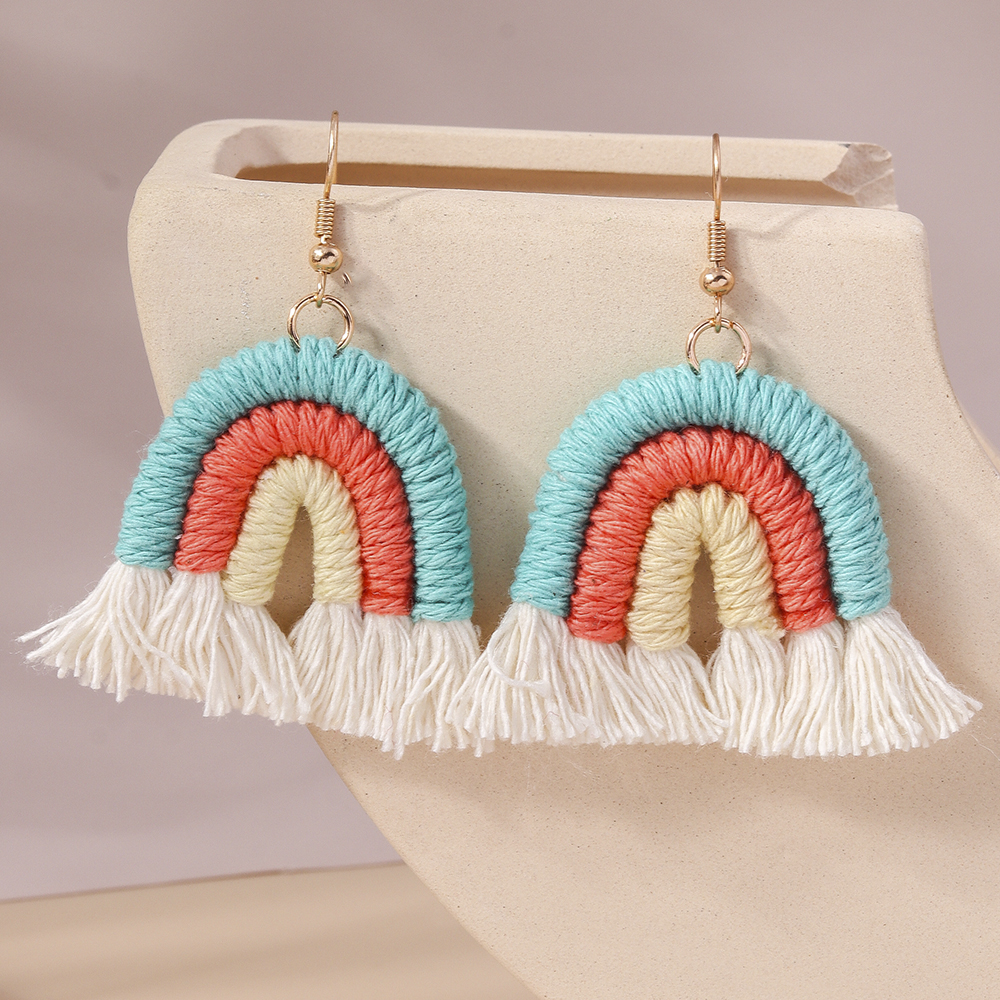 1 Pair Simple Style Rainbow Knit Zinc Alloy Drop Earrings display picture 5