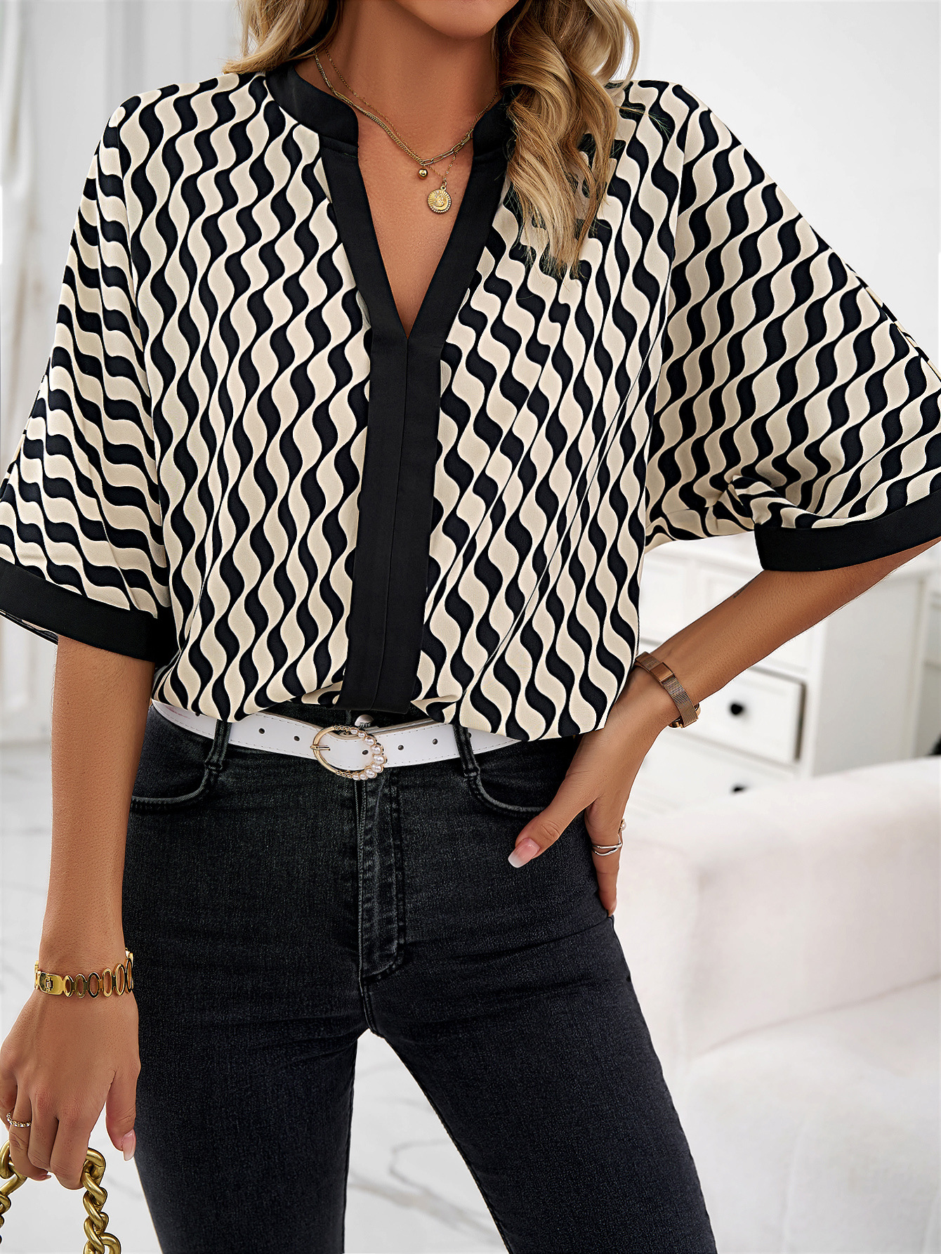 Women's Blouse Half Sleeve Blouses Printing Casual Geometric display picture 5