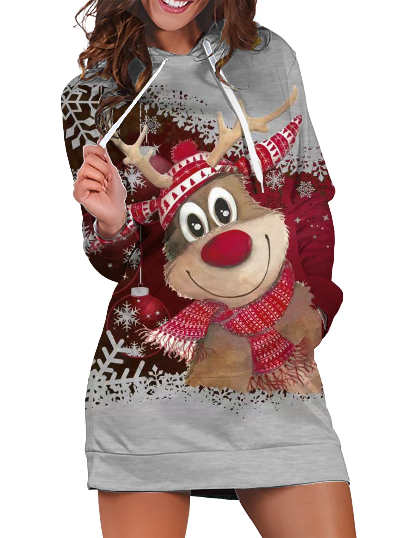 Women's Regular Dress Christmas Hooded Printing Long Sleeve Reindeer Above Knee Festival display picture 1