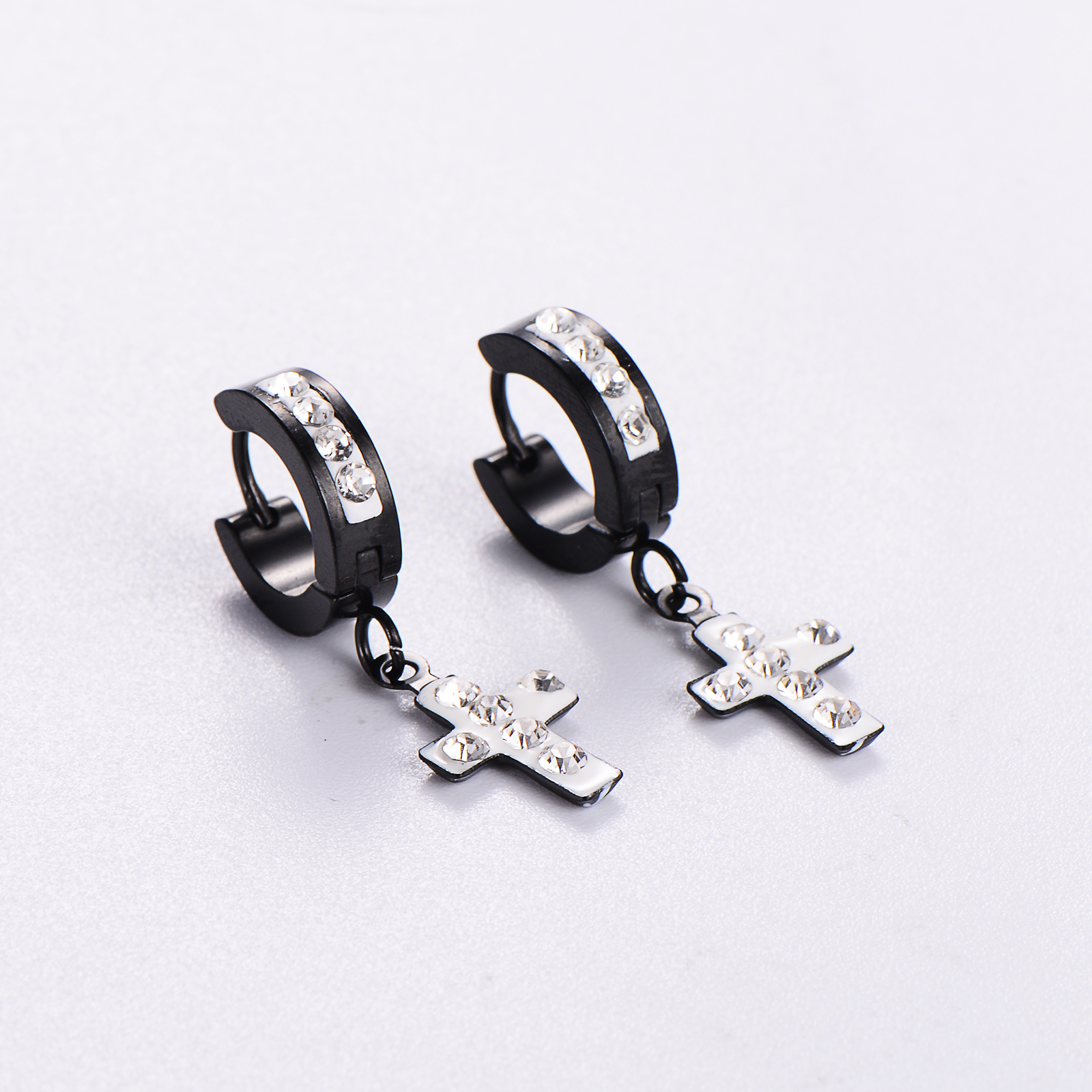 12 Pairs Casual Streetwear Cross Plating Inlay Stainless Steel Artificial Diamond 18k Gold Plated Drop Earrings display picture 1