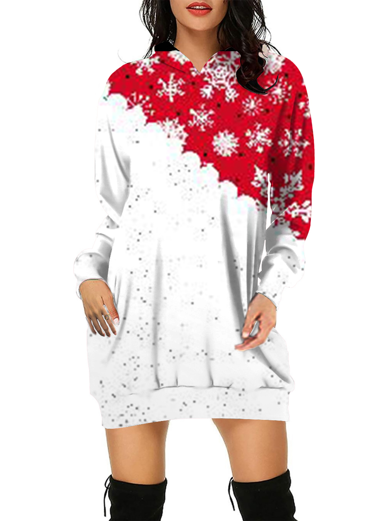 Women's Regular Dress Christmas Hooded Printing Long Sleeve Reindeer Above Knee Festival display picture 2