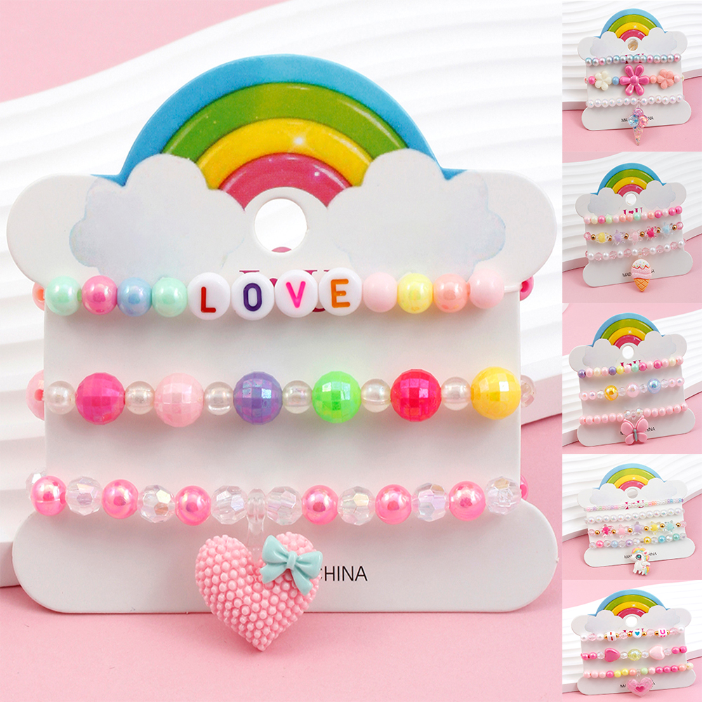 Princess Cute Pastoral Ice Cream Animal Heart Shape Arylic Plastic Beaded Acrylic Girl's Bracelets display picture 1