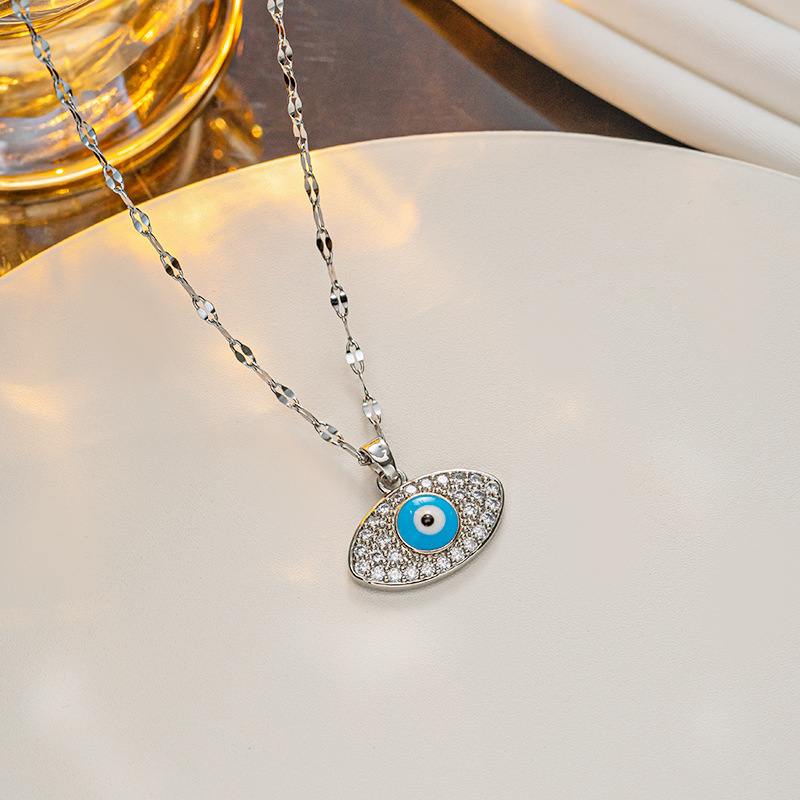 Ig Style Devil's Eye Titanium Steel Enamel Plating Inlay Artificial Diamond Pendant Necklace display picture 3