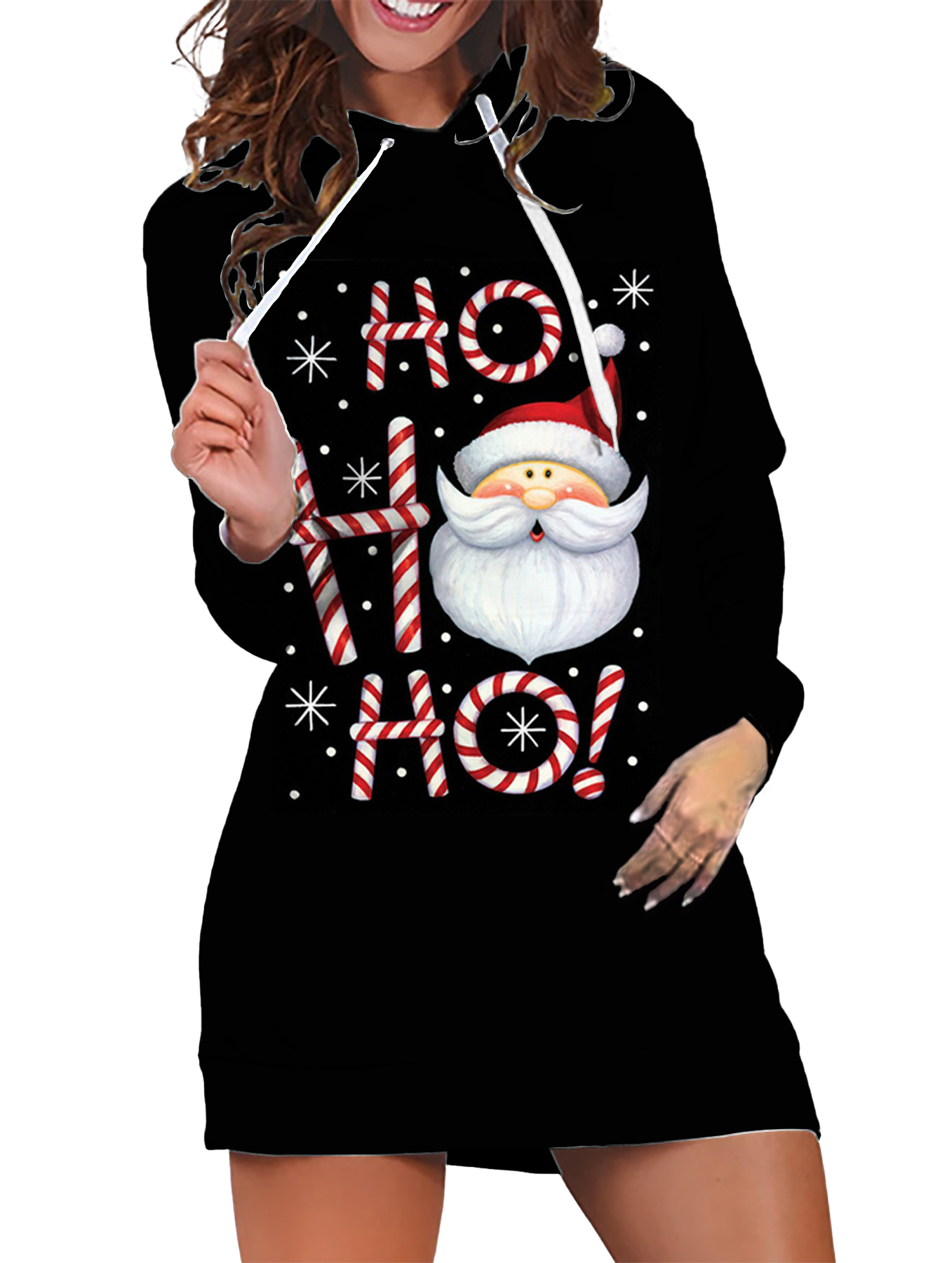امرأة فستان عادي عيد الميلاد مقنع طباعة كم طويل بابا نويل رسالة فوق الركبة مهرجان display picture 3
