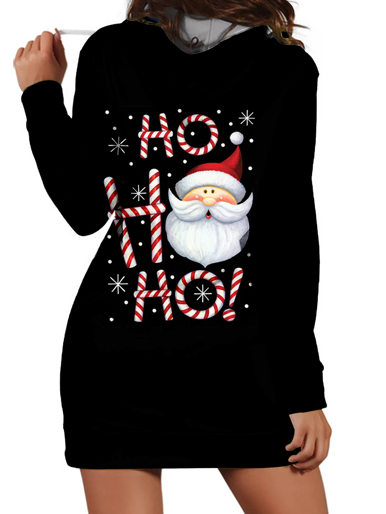 امرأة فستان عادي عيد الميلاد مقنع طباعة كم طويل بابا نويل رسالة فوق الركبة مهرجان display picture 1
