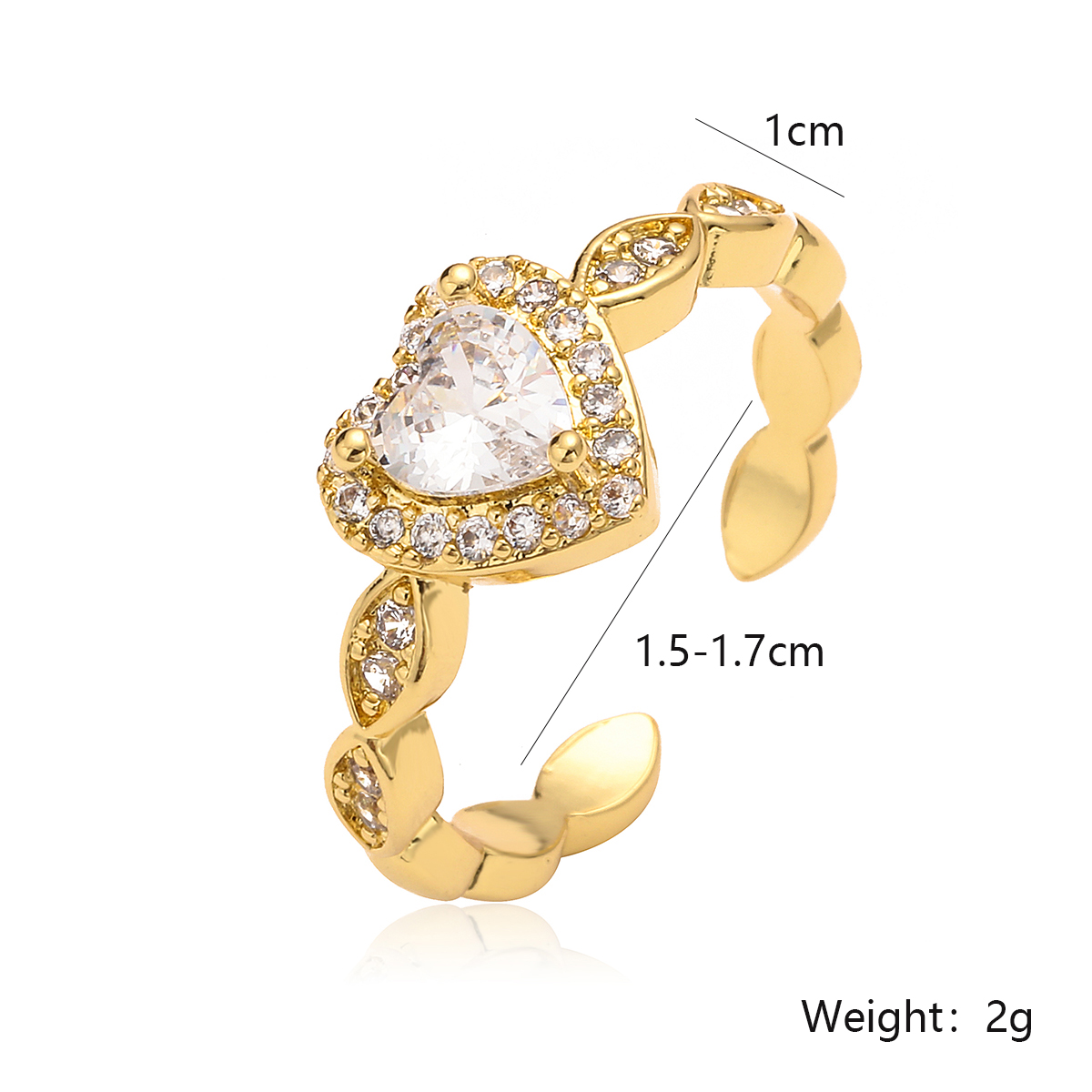 Einfacher Stil Herzform Kupfer 18 Karat Vergoldet Zirkon Offener Ring In Masse display picture 1