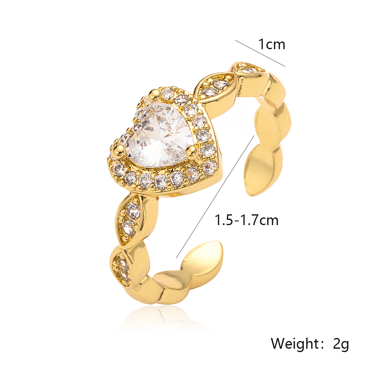 Simple Style Heart Shape Copper 18k Gold Plated Zircon Open Rings In Bulk display picture 1