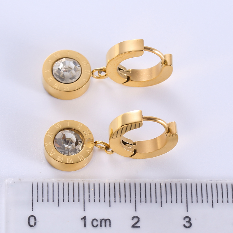 1 Pair Casual Classic Style Roman Style Round Plating Inlay Stainless Steel Zircon 18k Gold Plated Dangling Earrings display picture 1