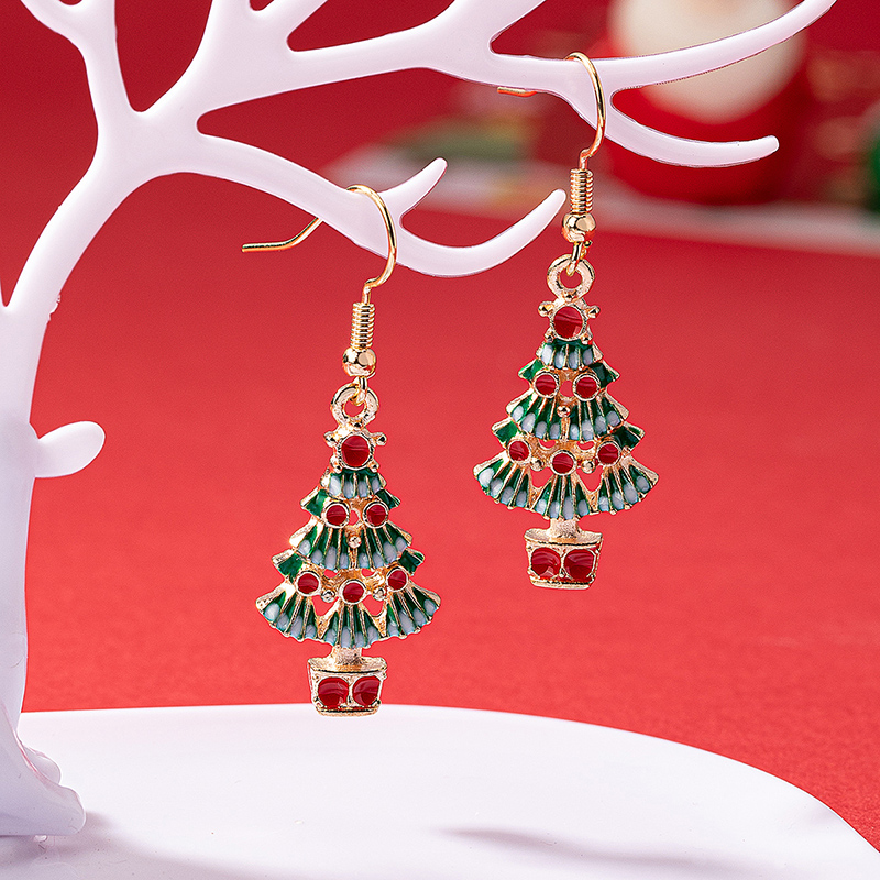 1 Pair Elegant Christmas House Christmas Tree Santa Claus Enamel Plating Alloy Ferroalloy Glass 14k Gold Plated Drop Earrings display picture 7