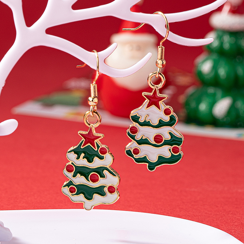 1 Pair Elegant Christmas House Christmas Tree Santa Claus Enamel Plating Alloy Ferroalloy Glass 14k Gold Plated Drop Earrings display picture 13