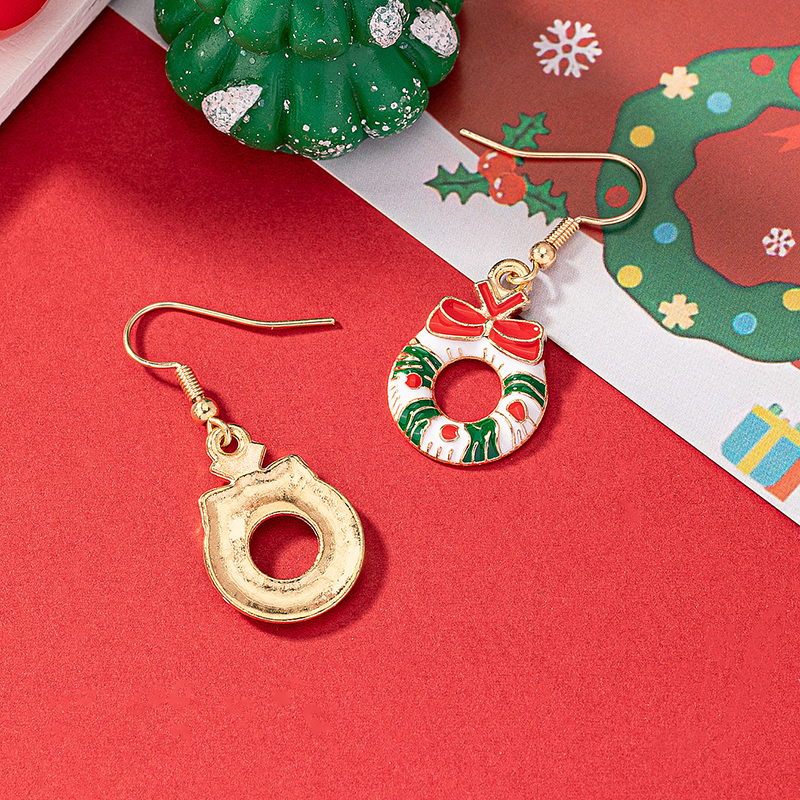 1 Pair Elegant Christmas House Christmas Tree Santa Claus Enamel Plating Alloy Ferroalloy Glass 14k Gold Plated Drop Earrings display picture 6