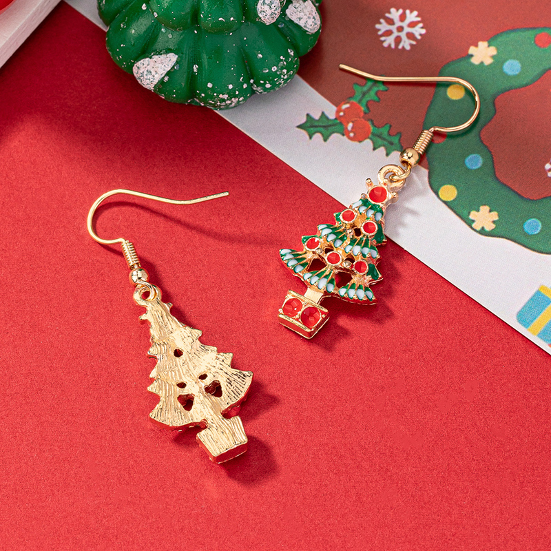 1 Pair Elegant Christmas House Christmas Tree Santa Claus Enamel Plating Alloy Ferroalloy Glass 14k Gold Plated Drop Earrings display picture 9