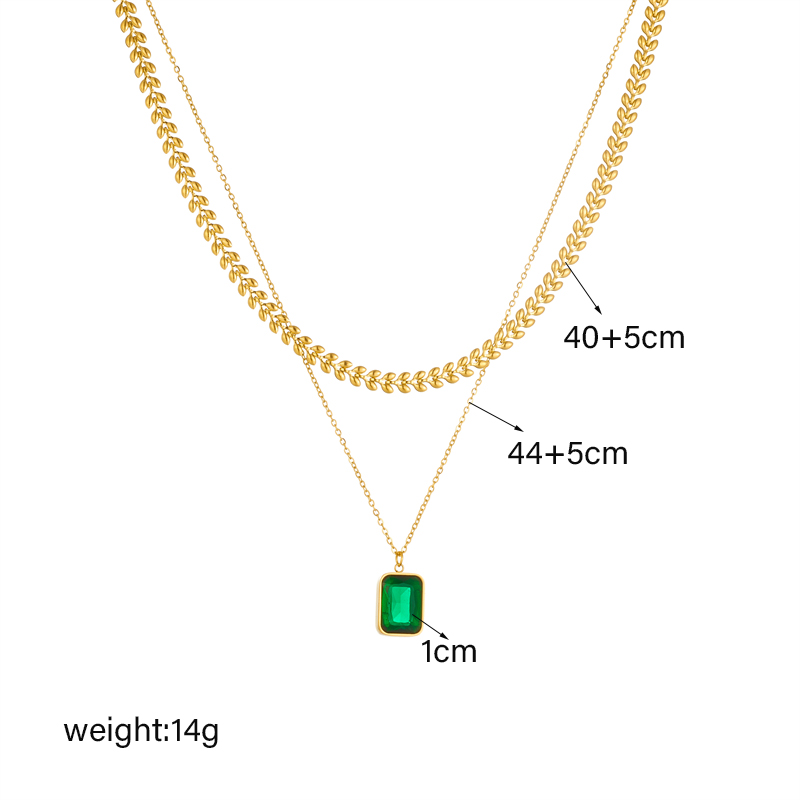 304 Stainless Steel 18K Gold Plated Retro Plating Inlay Square Artificial Gemstones Double Layer Necklaces display picture 1