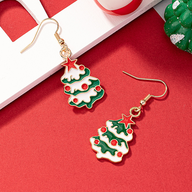 1 Pair Elegant Christmas House Christmas Tree Santa Claus Enamel Plating Alloy Ferroalloy Glass 14k Gold Plated Drop Earrings display picture 15