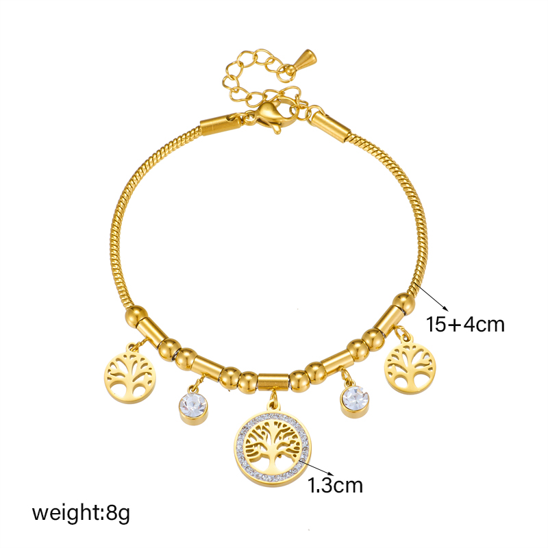 Retro Tree 304 Stainless Steel 18K Gold Plated Artificial Diamond Bracelets In Bulk display picture 1
