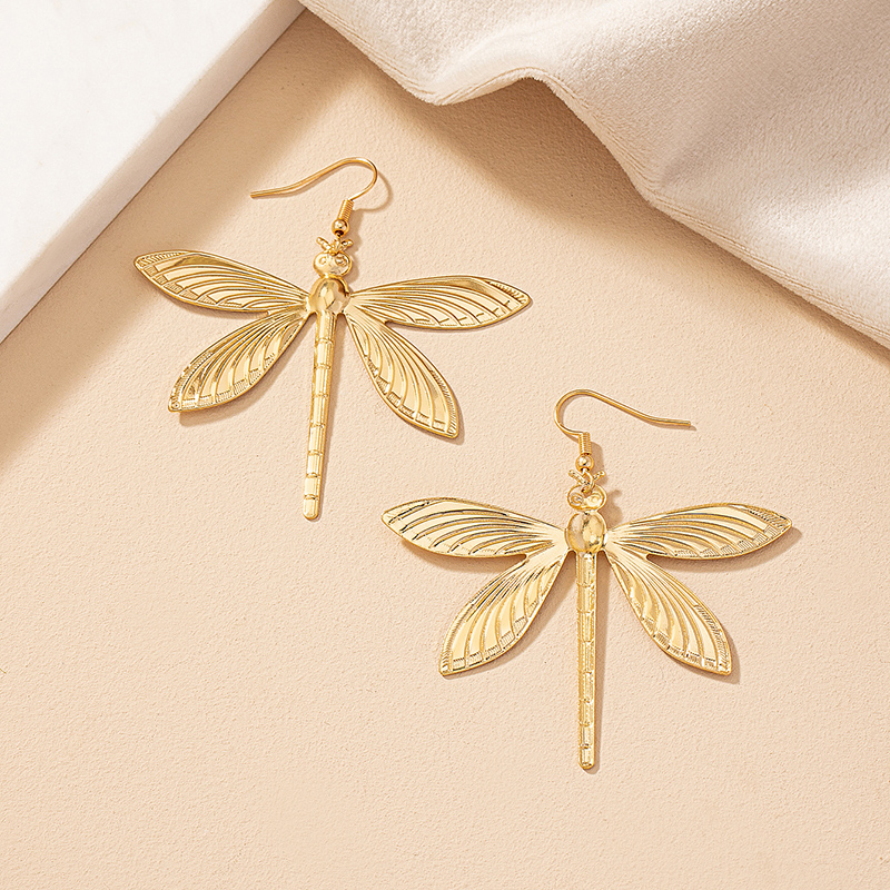 2 Pieces Glam Dragonfly Plating Ferroalloy 14k Gold Plated Drop Earrings display picture 2