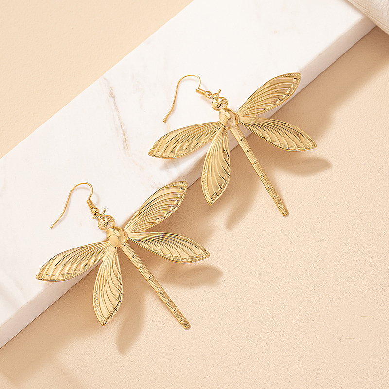 2 Pieces Glam Dragonfly Plating Ferroalloy 14k Gold Plated Drop Earrings display picture 3
