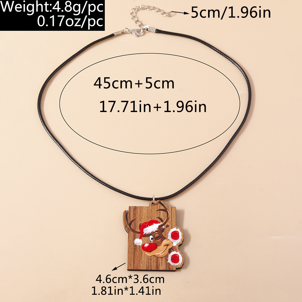 Cute Santa Claus Wood Printing Christmas Women's Pendant Necklace display picture 2