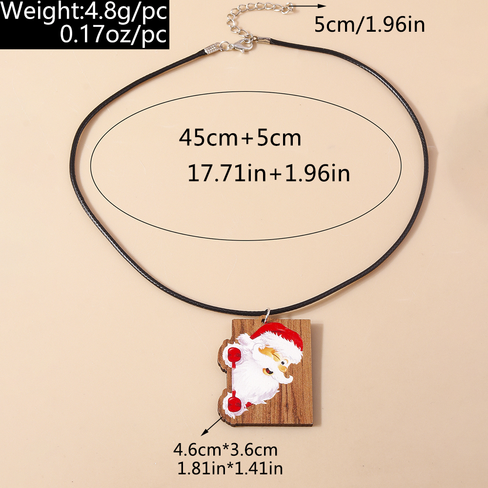 Cute Santa Claus Wood Printing Christmas Women's Pendant Necklace display picture 3