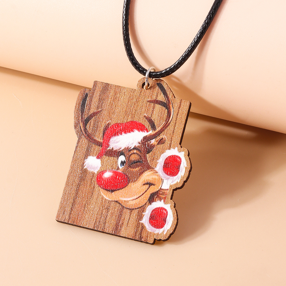 Cute Santa Claus Wood Printing Christmas Women's Pendant Necklace display picture 12
