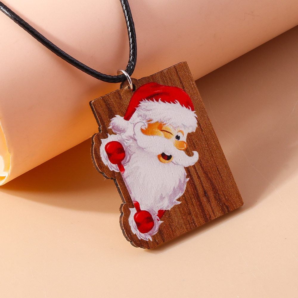 Cute Santa Claus Wood Printing Christmas Women's Pendant Necklace display picture 13