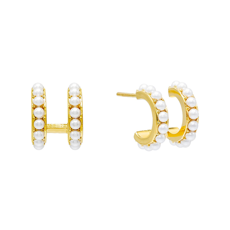 1 Pair Simple Style C Shape Plating Inlay Copper Pearl Gold Plated Ear Studs display picture 15