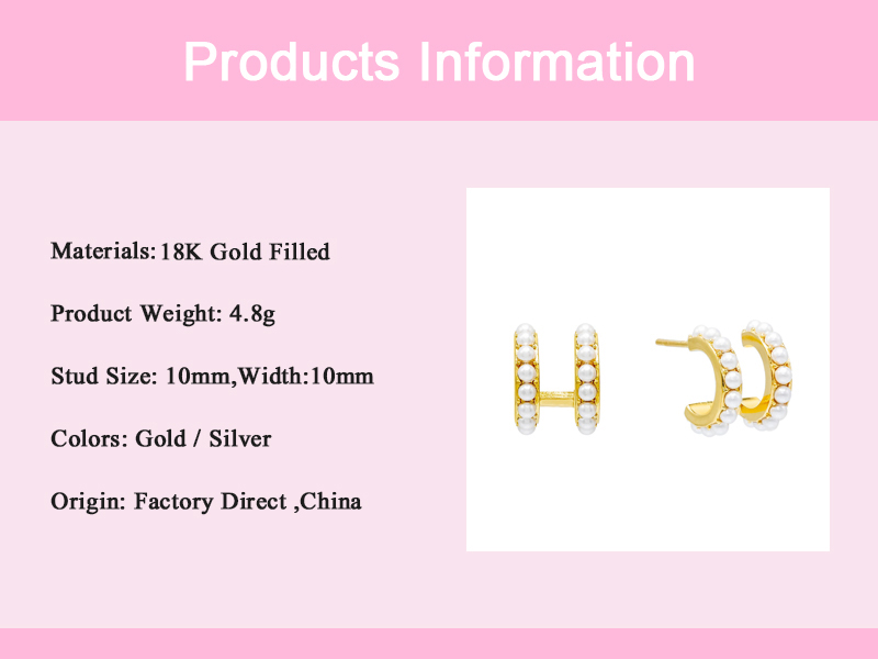 1 Pair Simple Style C Shape Plating Inlay Copper Pearl Gold Plated Ear Studs display picture 3
