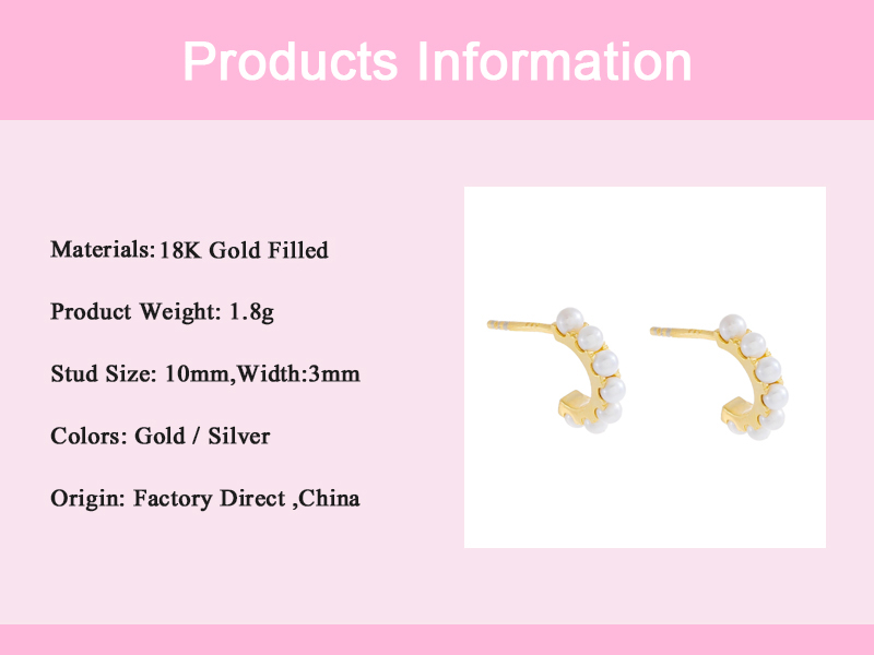 1 Pair Simple Style C Shape Plating Inlay Copper Pearl Gold Plated Ear Studs display picture 4