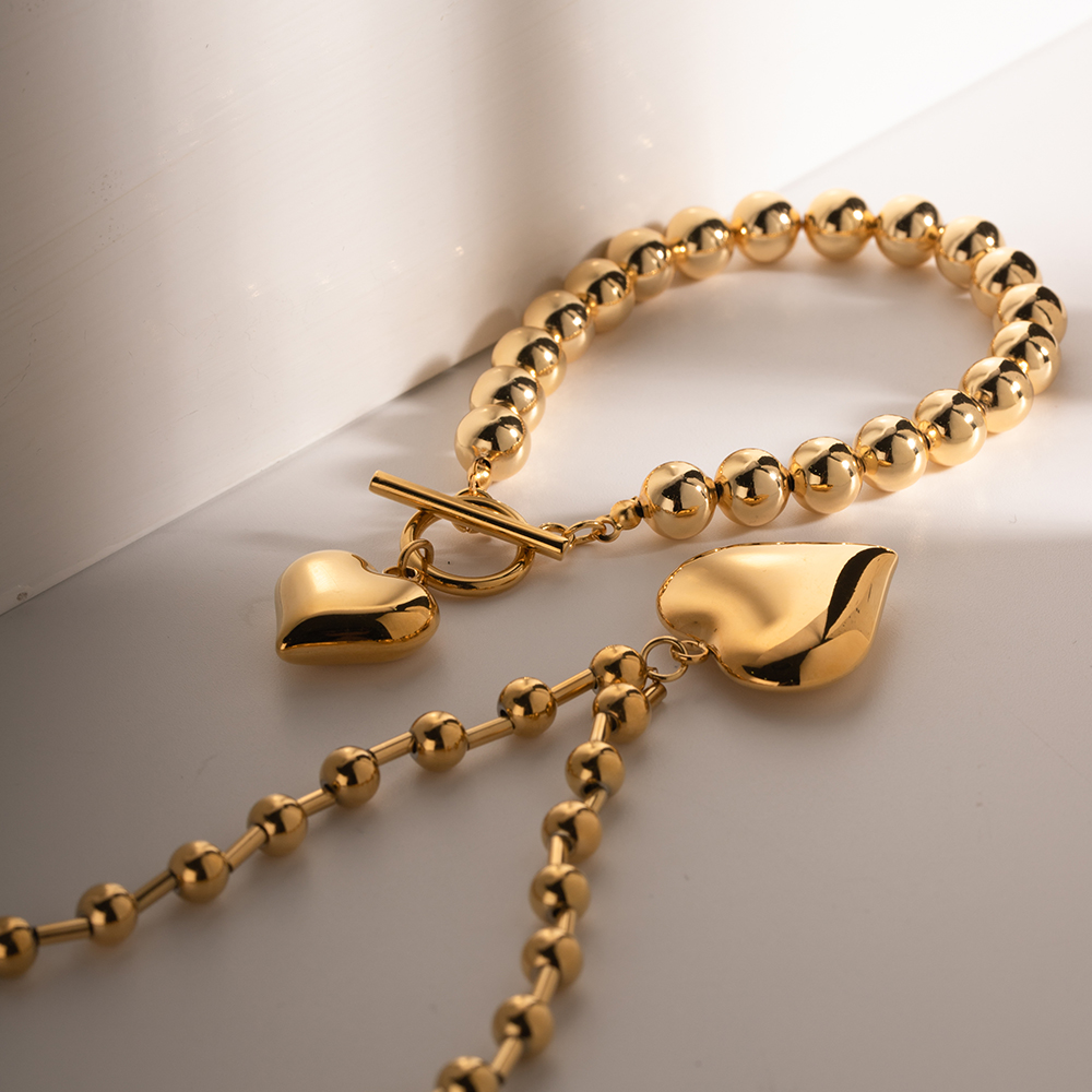 Einfacher Stil Klassischer Stil Herzform Rostfreier Stahl Überzug 18 Karat Vergoldet Armbänder Halskette display picture 8