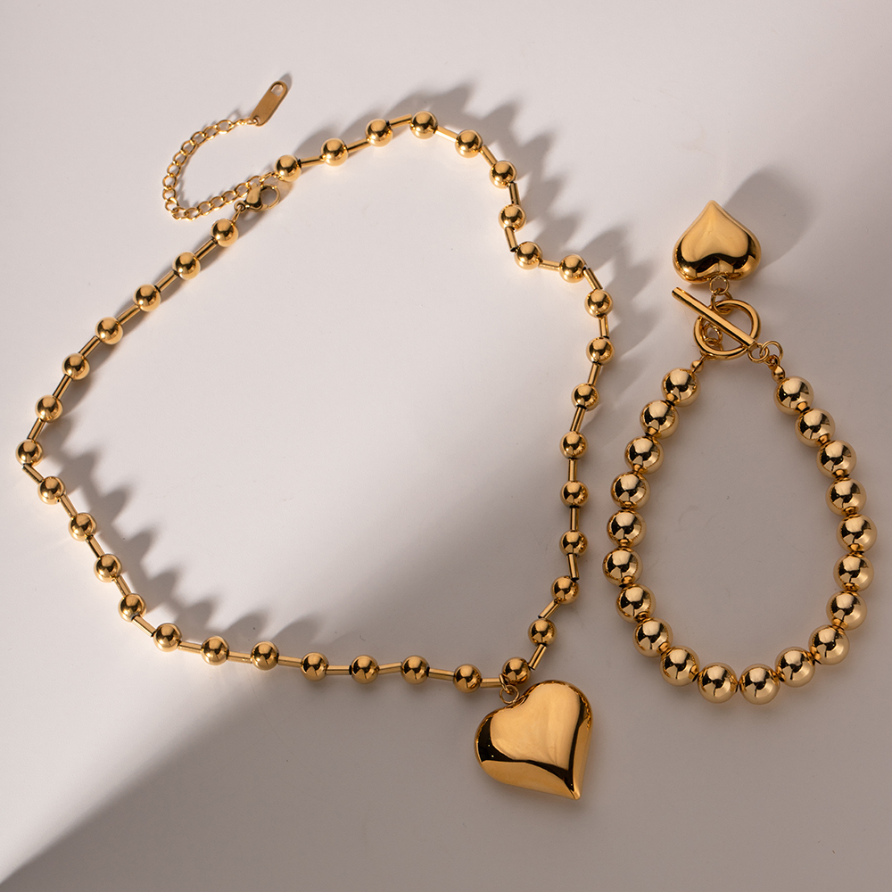 Einfacher Stil Klassischer Stil Herzform Rostfreier Stahl Überzug 18 Karat Vergoldet Armbänder Halskette display picture 9