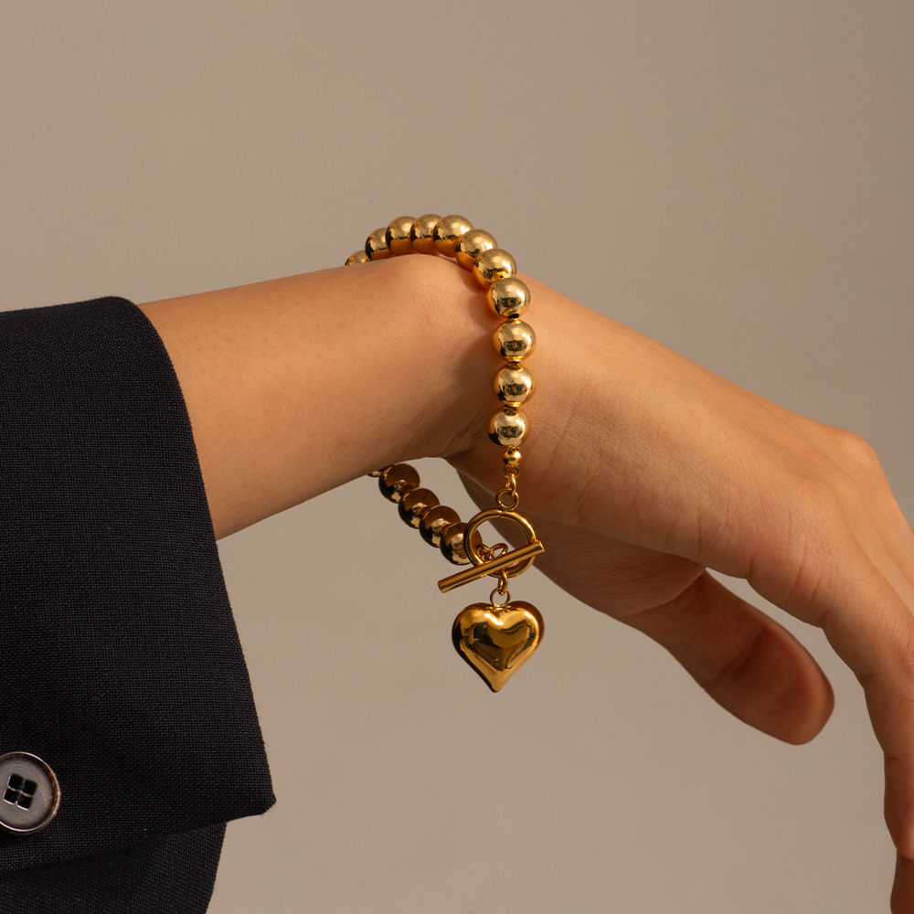 Einfacher Stil Klassischer Stil Herzform Rostfreier Stahl Überzug 18 Karat Vergoldet Armbänder Halskette display picture 11