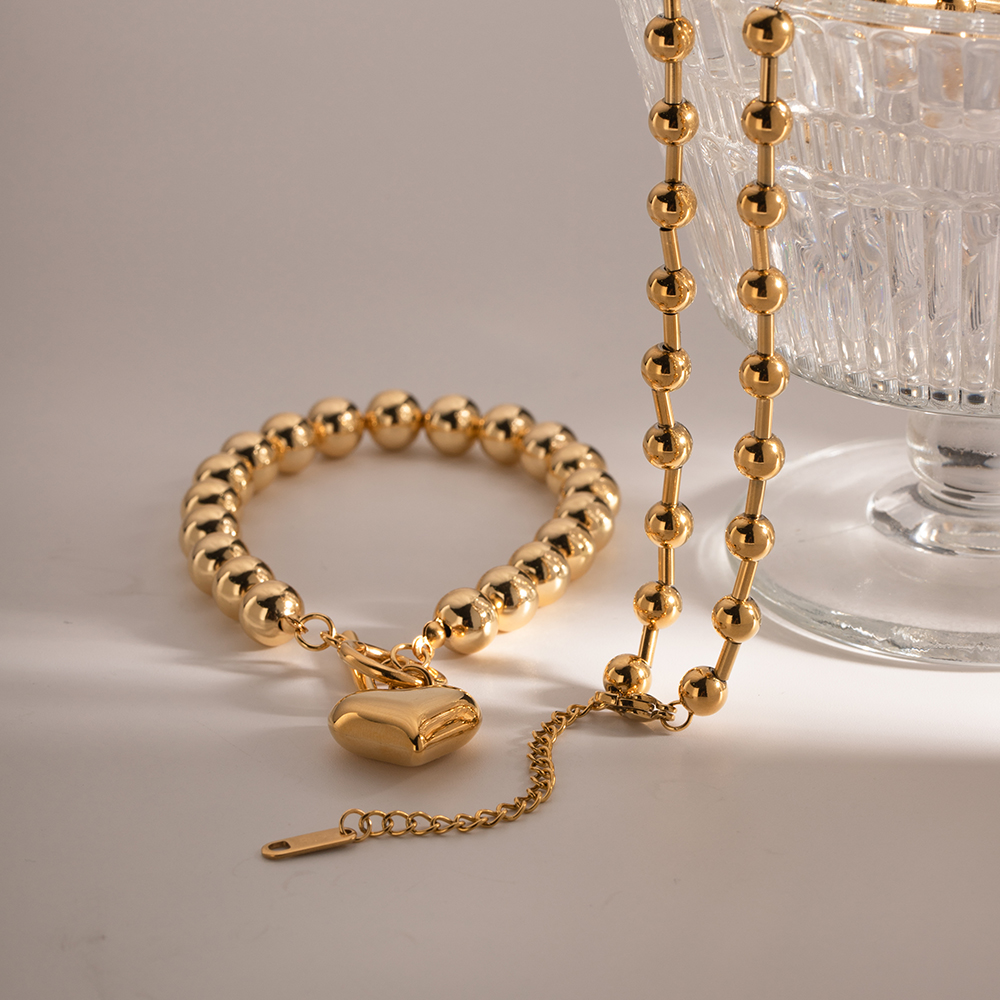 Einfacher Stil Klassischer Stil Herzform Rostfreier Stahl Überzug 18 Karat Vergoldet Armbänder Halskette display picture 2