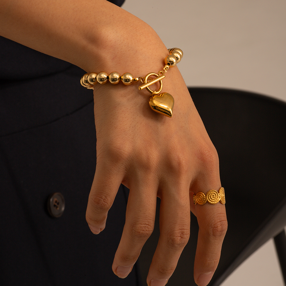 Einfacher Stil Klassischer Stil Herzform Rostfreier Stahl Überzug 18 Karat Vergoldet Armbänder Halskette display picture 3